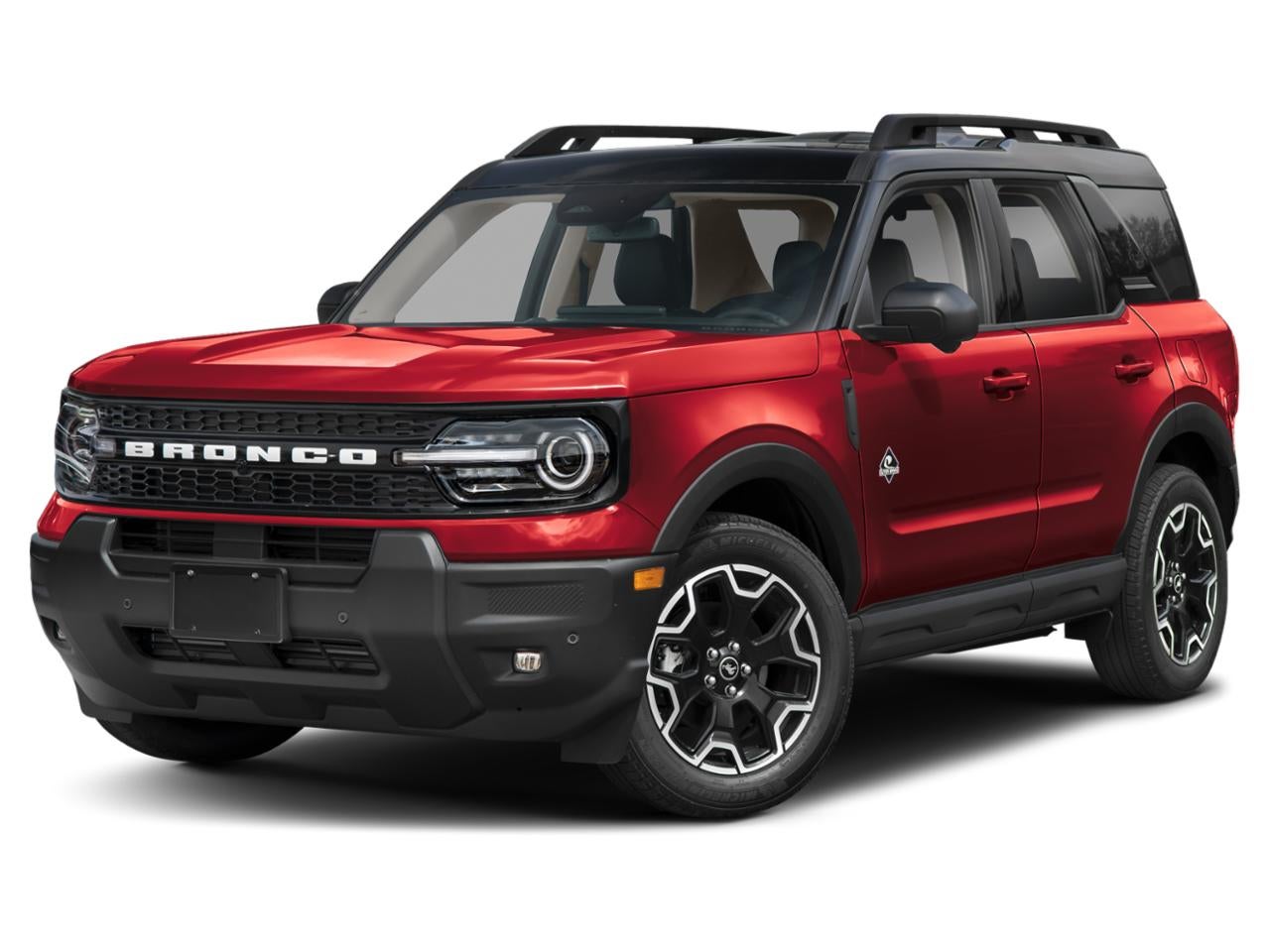 2025 Ford Bronco Sport Outer Banks 4x4 in Ruby Red Metallic Tinted Clearcoat — front three-quarter view