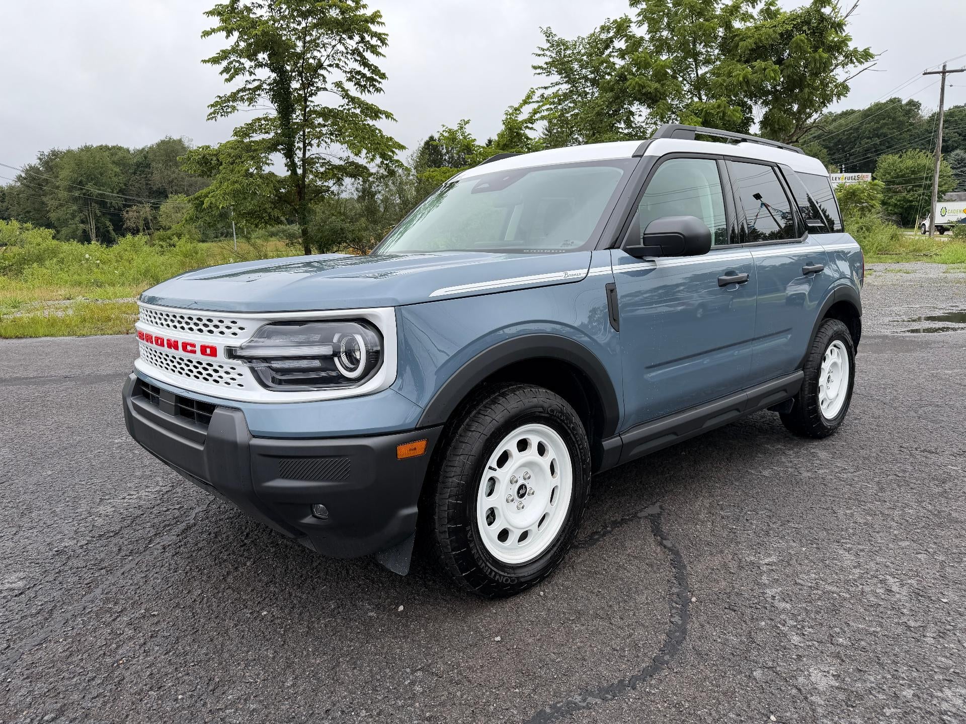 2025 Ford Bronco Sport Heritage 4x4 in Azure Gray Metallic Tri-Coat — front three-quarter view